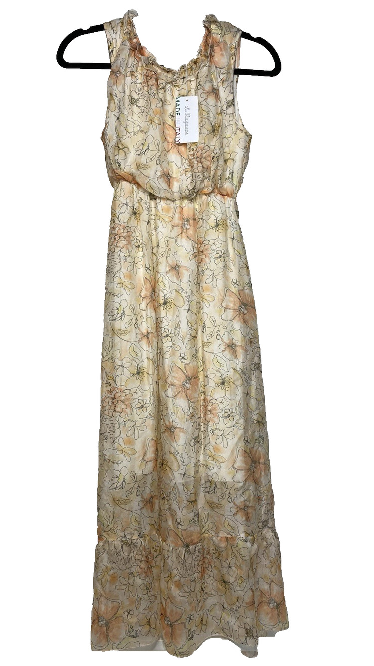 Le Ragazze Women's Small Sleeveless Dress Floral Silk Lined Midi Italy NWT NEW